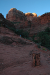 Sunrise hike to Cathedral Rock. The trail is marked by cairns held together by chicken wire.